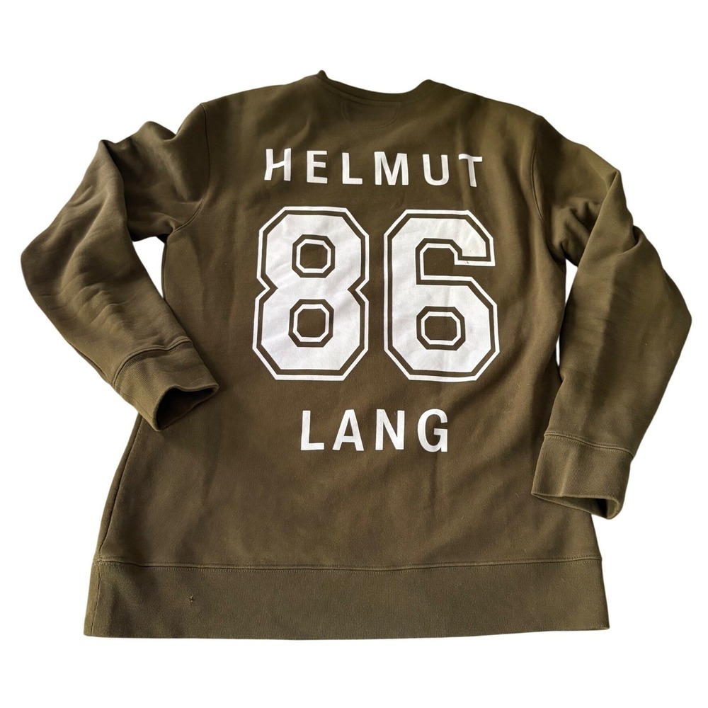 Helmut‎ Lang 86 Varsity Logo Sweatshirt Mens M Olive Green Crewneck Pullover
